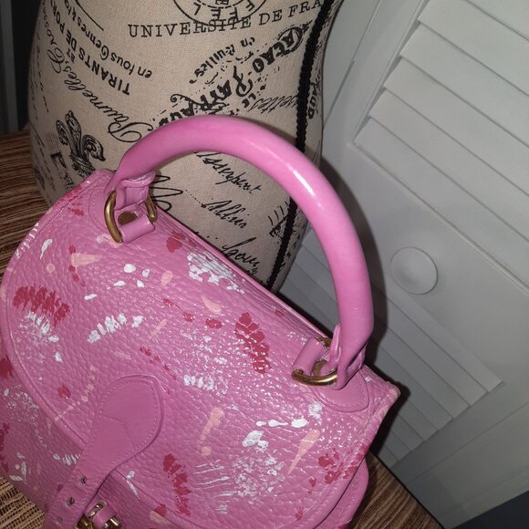 Dooney & Bourke Pink Carpet Bag Hand Painted Dooney Handbag Crossbody Vintage - Picture 9 of 16